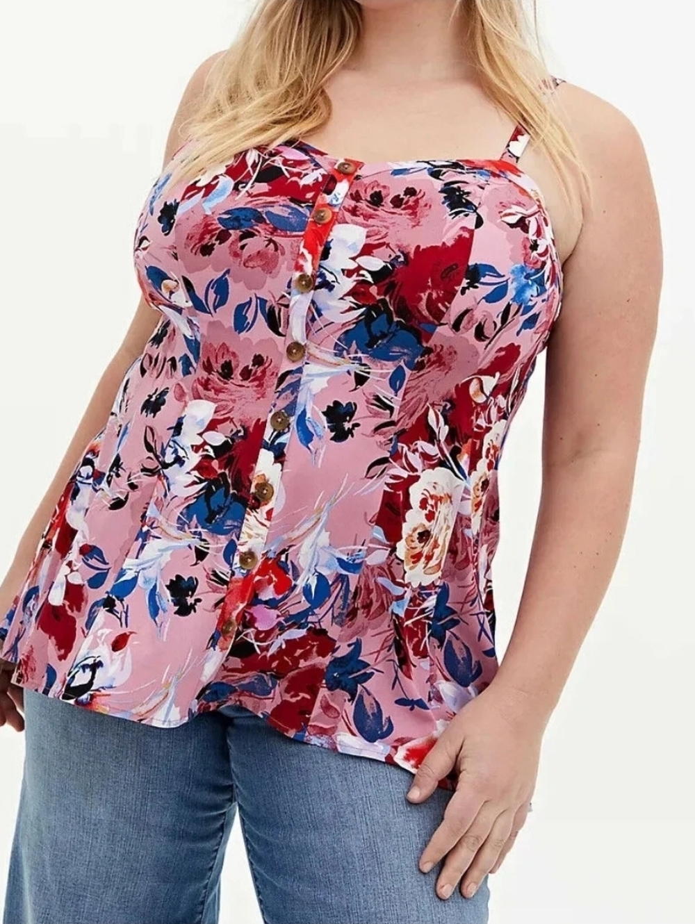 Torrid Floral Fit And Flare Stretch Challis Button-Front Cami Plus Size 1 1x